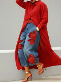 Women's Floral Print High Waist Loose Wide Leg Cropped Denim Pants