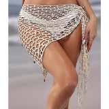 Women's Beach Holidays Solid Shell Decor Lace-Up Cut-Out Cover-Up Skirt