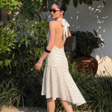 Women's Summer Chic Printed Sexy Lace-Up Halter Low Back Slim Waist Ruffle Dress