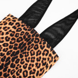 Women's Sexy Leopard Print Halter Neck Lace-Up Bodycon Slim Fit Dress
