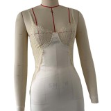 Women's Chic Satin Lace Patchwork Sexy Strap Dress