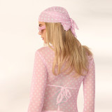 Women's Spring/Summer Fashion Sexy See-Through Polka Dot Print Mesh Headband Long Sleeve Dress