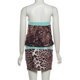 Women's Summer Sequin Leopard Print Cut-Out Strapless Dress