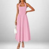 Women's Spring Chic Wide Strap Halter Neck Low Back Dress