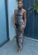 Women's Fashion Sexy Zebra Print Halter Neck Low Back Bodycon Dress
