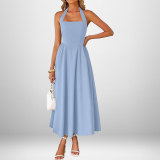 Women's Spring Chic Wide Strap Halter Neck Low Back Dress