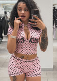 Women's Summer Fashion Sport Letter Print Polka Dot Two-Piece Shorts Set