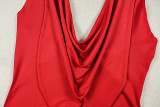 Women's Solid Ruched Bodycon Sleeveless Cowl Neck Side Slit Long Dress