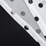 Women's Spring/Summer Fashion Sexy See-Through Polka Dot Print Mesh Headband Long Sleeve Dress