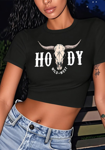 Women's Summer Print Street Crop Short Sleeve T-Shirt