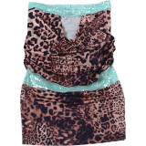 Women's Summer Sequin Leopard Print Cut-Out Strapless Dress