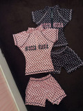 Women's Summer Fashion Sport Letter Print Polka Dot Two-Piece Shorts Set
