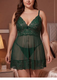 Plus Size Women's See-Through Lace Strap Dress Lingerie Set