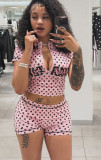 Women's Summer Fashion Sport Letter Print Polka Dot Two-Piece Shorts Set