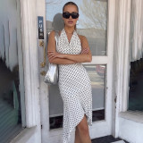 Women's Summer Chic Printed Sexy Lace-Up Halter Low Back Slim Waist Ruffle Dress