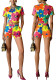 Women Casual Printed Short-Sleeve Crop Top and Shorts Two-Piece Set
