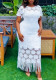 Plus Size Women White Lace Tassel Formal Party Lace Bodycon Dress