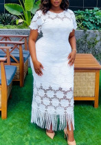 Plus Size Women White Lace Tassel Formal Party Lace Bodycon Dress Plus Size Women White Lace Tassel Formal Party Lace Bodycon Dress