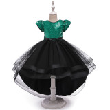 Girls' V-Neck Sequin Bow Princess Dress