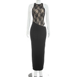 Women Summer/Autumn Lace Patchwork Sleeveless Maxi Dress