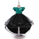 Girls' V-Neck Sequin Bow Princess Dress