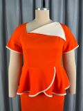 Women Color Block Ruffle Short-Sleeve Bodycon Dress