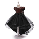 Girls' V-Neck Sequin Bow Princess Dress