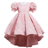 Girls' Princess Print Puff Sleeve Dance Dress