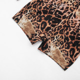 Women Leopard Print Long-Sleeved Printed Hollow-Out Sexy Romper