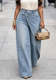 Women Casual Asymmetrical Wide-Leg Trousers with Diagonal Buttons
