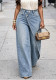Women Casual Asymmetrical Wide-Leg Trousers with Diagonal Buttons