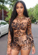 Women Leopard Print Long-Sleeved Printed Hollow-Out Sexy Romper