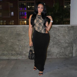 Women Summer/Autumn Lace Patchwork Sleeveless Maxi Dress