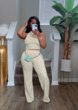 Women Summer Sleeveless Printed Top and Wide-Leg Pants Two-Piece Set