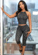 Women Polka Dot Print Drawstring Halter Neck Top and Capri Pants Two-Piece Set