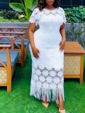 Plus Size Women White Lace Tassel Formal Party Lace Bodycon Dress