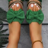 Women Flat Rhinestone Bow Slip-on Sandals