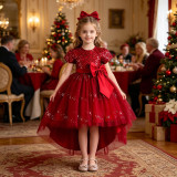 Women Christmas Outfit Sequin Mesh Bow Tutu Skirt