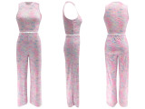Women Summer Sleeveless Printed Top and Wide-Leg Pants Two-Piece Set
