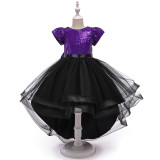 Girls' V-Neck Sequin Bow Princess Dress