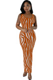 Women Zebra Print Sleeveless Maxi Dress