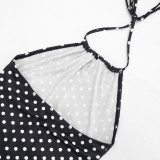 Women Polka Dot Print Drawstring Halter Neck Top and Capri Pants Two-Piece Set
