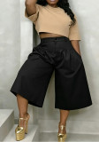 Women Casual Khaki Pleated Wide-Leg Shorts