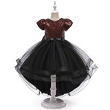 Girls' V-Neck Sequin Bow Princess Dress