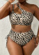 Plus Size Women Leopard Print Bikini Sexy One-Shoulder Waist Side Drawstring Swimwear Two Pieces