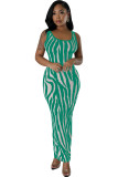 Women Zebra Print Sleeveless Maxi Dress