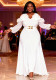 Plus Size Women White Off-Shoulder Floral Chiffon Elegant Dress