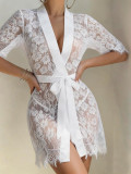 Women White Lace Mesh Dress with Thong Sexy Lingerie