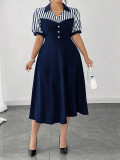 Plus Size Women Striped Short-Sleeve Summer Dress