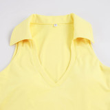 Women Casual Turndown Collar Halter Neck Camisole Top and Shorts Two-Piece Set